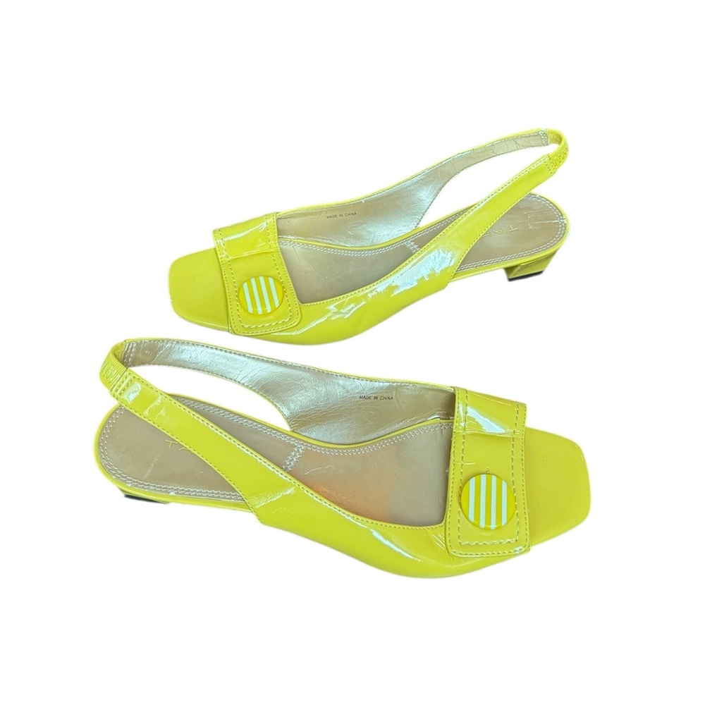 Tahari Vibrant Yellow low Open-Toe Heels Size 7